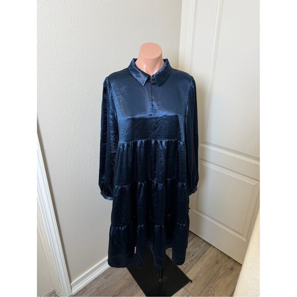 Scotch & Soda Dresses & Skirts - Scotch & Soda navy blue satin Long Sleeve Tiered dress Sz M